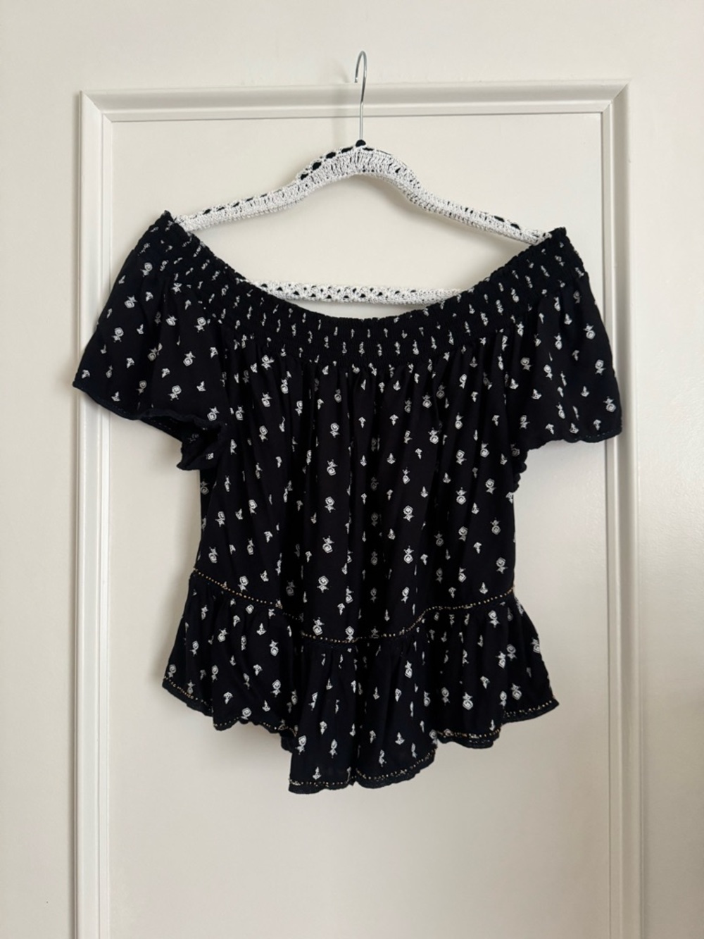Superdry Black Off-Shoulder Floral Peplum Top